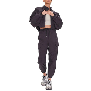 Custom Logo Fashion Casual Woven <b>Cargo</b> Joggers Pant and Cropped <b>Jacket</b> 2 Piece Set Nylon Windbreaker <b>Women</b> Tracksuit Set 2026 - Product Image 6