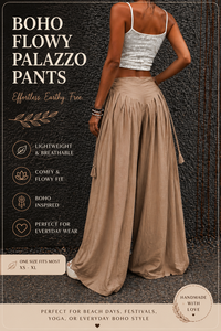 Boho Flowy High Waist Palazzo <b>Pants</b> for Women Cotton Wide Leg Trousers with Tassel Tie Perfect Beach Festival Yoga Clothes - Product Image 4