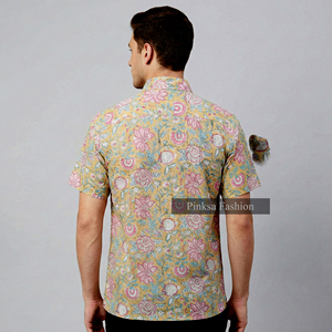 Chemise à manches courtes pour homme, 100% coton, imprimé floral, col boutonné, respirante, décontractée, pour l'été - Product Image 5