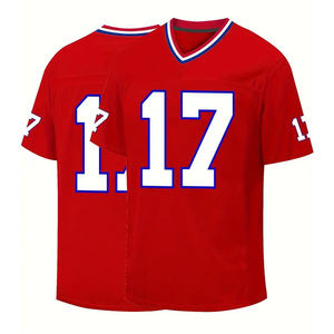 Maillot de sport rouge personnalisé à col en V pour la vente en gros, en tissu anti-humidité, idéal pour les équipes de football américain - Product Image 1