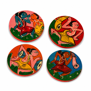 Posavasos de madera hechos a mano y pintados a mano, juego de posavasos de arte popular, tapetes redondos para mesa, para el hogar, cafetería, regalo, decoración, juego de 4. - Product Image 5