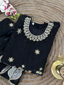 Ensemble jupe et haut traditionnel indien pakistanais noir brodé pour fille, coupe ample, pour mariage - Product Image 6