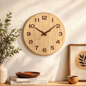 Rubber Wood Wall <b>Clock</b>, <b>Silent</b> Minimalist Japandi Decor, Scandinavian Natural Wood Accent - Product Image 6