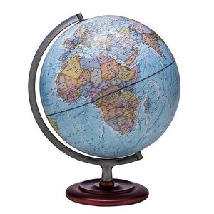 Globo Terráqueo Educativo Clásico de Aluminio con Base de Madera y Meridianos Calibrados para Escritorio - Product Image 1