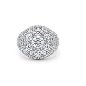 Bague unisexe en platine AMBER JEWELS avec diamant synthétique taille ovale certifié IGI, or massif 14 carats, bijou de luxe pour fiançailles, couleur G, pavé - Product Image 1