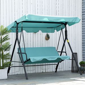 Dondolo a 3 posti con tettuccio regolabile, telaio in acciaio verde e cuscino impermeabile per patio e giardino esterno - Product Image 2