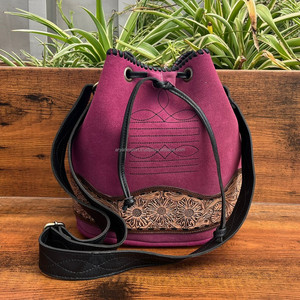 Bolsos de cubo portátiles cruzados de cuero de gamuza para mujer, monederos y bolsos de cuero hechos a mano Vintage de gran capacidad - Product Image 3