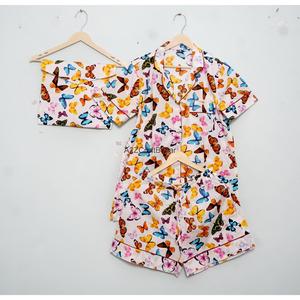 Conjunto de Pijama Corto de Lujo 100% Algodón para Mujer, Estampado a Bloques, con Cordón Ajustable, Cómodo, Ropa de Dormir de Verano, Tejido de Punto, Estilo Vintage Romántico - Product Image 1