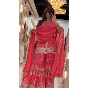 Conjunto de Fiesta de Diseño con Top, Sharara, Plazzo y Dupatta, Traje Étnico Largo Hasta el Suelo, Ideal para Bodas y Festivales - Product Image 2