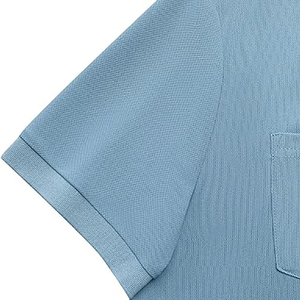 Polo de Manga Corta para Hombre, Color Sólido, Tela Oxford, Diseño con Bolsillo, Estilo Casual, Azul Claro, Corte Regular, Material Tejido - Product Image 3