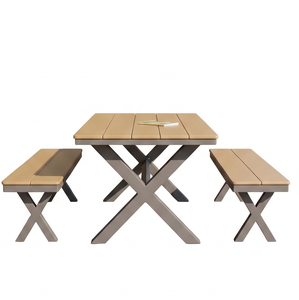 Outdoor Garden Picnic Table Set With Benches Weather Resistant Metal <b>Frame</b> Contemporary Design For <b>6</b> Seating Capacity - Product Image 5