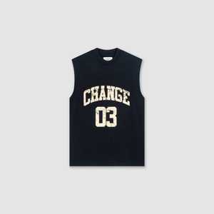 Men's Casual Sleeveless Distressed Varsity Print Muscle <b>Tank</b> <b>Top</b> Crew Neck 100g Gym Fitness Wear <b>Knitted</b> Fabric Custom OEM ODM - Product Image 1