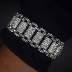 Wide Iced Out Baguette and Round Cut Moissanite Diamond Cuban Link Bracelet in White Gold Finish <b>Men's</b> Bracelets & <b>Bangles</b> - Product Image 4