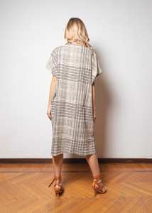 Robe kaftan en coton beige à motifs géométriques imprimés à la main, tenue d'été bohème chic pour femmes - Product Image 5