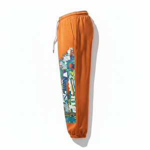 Pantalon de survêtement orange en coton pour homme, coupe droite, imprimé coloré, taille élastique avec cordon de serrage, style décontracté, antistatique, haute qualité, collection automne - Product Image 3