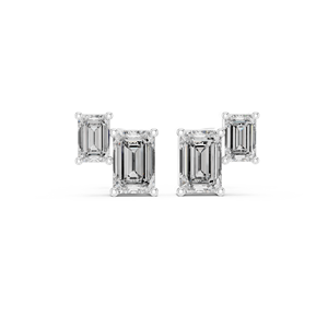 New Classic Style <b>Emerald</b> Cut Lab Grown Diamond <b>Stud</b> Earrings In 14K Solid White Gold GRA Certified Diamond Earrings For Girls - Product Image 1