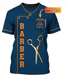 T-shirt de Barbier Personnalisé sur Mesure avec Ciseaux – Uniforme Formel Respirant en Satin pour Salon de Coiffure – Cadeau pour Hommes et Femmes - Product Image 1
