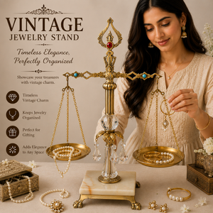 Vintage Brass Balance Scale Jewelry Stand with Marble Base Display Holder for Earrings Rings Necklaces Bracelets and Home Decor - Product Image 3