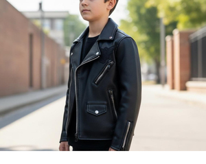 Contract Manufacturing <b>Kids</b> Leather Jackets Premium PU Outerwear Custom Logo Private Label Service for Global Brands - Product Image 4
