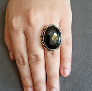 Grande bague en onyx noir, faite à la main, pour soulager l'anxiété, bijou pierre de naissance - Product Image 4