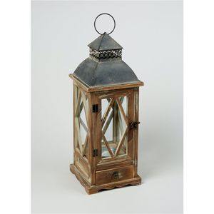 Centro de Mesa con Linterna de Madera Estilo Europeo Antiguo, Linterna Decorativa de Madera y Hierro Envejecidos, Portavelas de Vidrio Rústico para Patio - Product Image 4