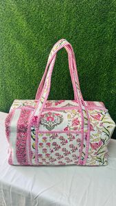 Handmade Quilted Cotton Duffle <b>Bag</b> <b>Large</b> Weekender Travel Block Printed Design Women's Overnight Hand High Quality Lightweight - Product Image 6