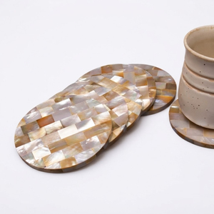 Ensemble de sous-verres de luxe en nacre, écologiques, faits à la main, ronds, avec incrustations de coquillages MOP, mosaïque, pour table - Product Image 4