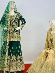 Traje de cuna paquistaní Colección de bodas Modern Full Jarkan Stonework Blusa pesada Plazo Bridal Blazer Net Lehenga Made Fancy Dress - Product Image 3