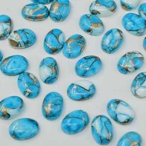 Dahlias bleu glace, cuivre, turquoise, cabochons ovales, pierres précieuses en vrac pour la création de bijoux - Product Image 2