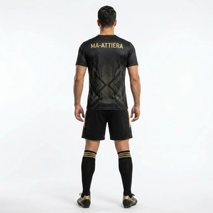 Custom <b>Black</b> Gold Geometric Pattern Soccer Uniform Set Short Sleeve Football Jersey Shorts <b>Socks</b> - Product Image 2