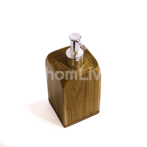 Round Teak Wood Sustainable Grain Soap Dispenser Bottle Manual Liquid Soap <b>Pump</b> Conditioner Container Desktop for Hotel Bathroom - Product Image 1