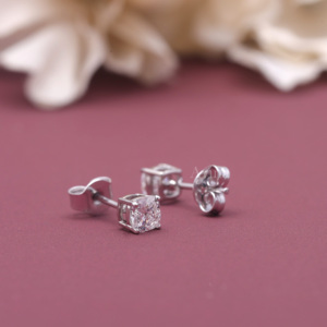 IGI Certified Lab Grown Diamond Cushion Solitaire <b>Stud</b> <b>Earrings</b> in 9K White / Rose & Yellow Gold | Luxury Diamond <b>Earring</b> - Product Image 6