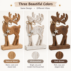 Figura de Reno de Madera Tallada a Mano, Decoración Navideña para Mesa, Estatua Rústica de Ciervo de Madera, Adorno Festivo, Proveedor Mayorista - Product Image 3