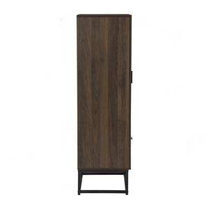 Modern <b>Walnut</b> Wardrobe <b>Cabinet</b> with 2 Doors and Storage Drawer Industrial Style Bedroom Armoire with Black Metal Base Stand - Product Image 4
