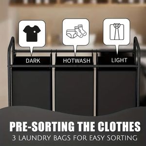 Cesto Portabiancheria con Ruote da 240 Litri, Resistente, con 3 Sacchi in Tessuto Durevole, Ruote Bloccabili e Sacchi Rimovibili - Product Image 4