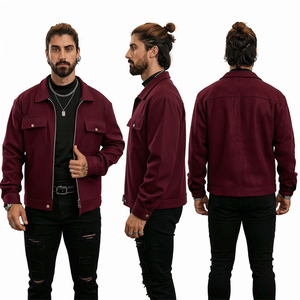 Men’s Burgundy <b>Zip</b>-<b>Up</b> <b>Jacket</b>, Stand Collar Casual Streetwear Outerwear, Long Sleeve Pocket <b>Jacket</b> for Autumn Winter - Product Image 5