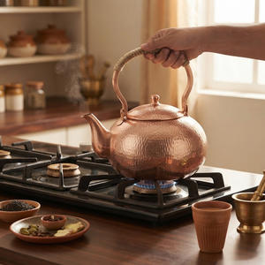 Bouilloire à thé en cuivre martelé artisanal avec couvercle et poignée en corde, théière vintage, chauffe-eau pour cuisinière, pot à café, ustensile de cuisine - Product Image 2