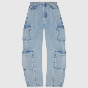Jean cargo décontracté pour femme à taille haute et coupe ample avec plusieurs poches, imperméable et respirant en polyester/coton, longueur intégrale - Product Image 3