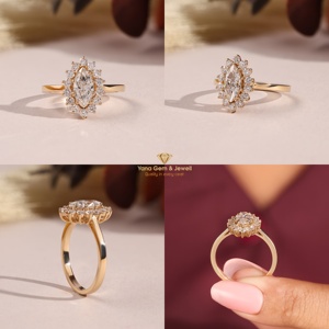แหวนดีไซน์เนอร์ทรงมาร์คีส์สำหรับผู้หญิง 1.00 กะรัต ทองคำแท้ 14K สีเหลือง ประดับเพชร CVD ที่เพาะเลี้ยงในห้องปฏิบัติการ ได้รับการรับรองจาก IGI สี D ความสะอาดระดับ VVS2 - Product Image 5