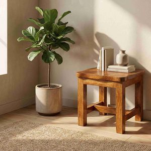 Taburete Cuadrado de Madera con Cuatro Patas, Mini Taburete Compacto Multiusos para Hogar, Oficina, Dormitorio, Sala de Estar, Cocina - Product Image 4