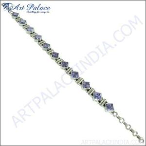Bracelet fin confortable pour femme en argent 925 avec chaîne et maillons, orné de pierres naturelles géométriques fantaisie, design célèbre - Product Image 2