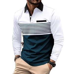 Haut hommes à manches longues POLO décontracté mode ville impression solide rayure revers bouton factice poche nouvelle tendance couleur correspondant hauts - Product Image 1