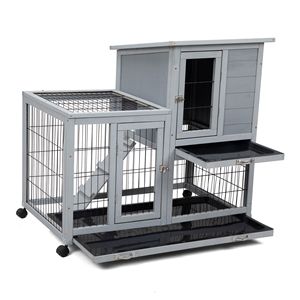 Conigliera rimovibile con vassoio rimovibile grigio e bianco e rotolamento ruote per animali domestici e mobili - Product Image 6