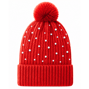 Delta |   Sigma |   Bonnet en tricot acrylique pour femme Theta, brodé de perles, orné d'un pompon, bord côtelé, bonnet d'hiver décontracté - Product Image 4