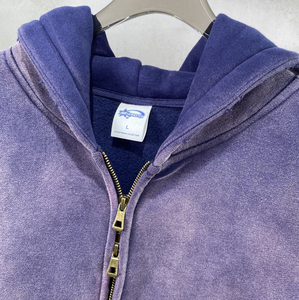 Sweat à capuche zippé personnalisé avec logo imprimé, en coton épais délavé à l'acide, 100% coton, écologique, respirant, avec poche surdimensionnée, unisexe - Product Image 4
