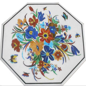 Plateau de table basse en marbre Pietra Dura avec incrustation ronde, meuble de salon traditionnel durable - Product Image 1