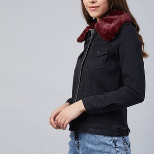 Veste en jean synthétique pour femme, de marque, couleur unie, délavée moyenne, à boutons recouverts, à prix bas, faible MOQ - Product Image 2