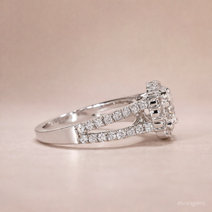 Round Lab Grown Diamond Vintage Women's <b>Ring</b> <b>Split</b> Shank Pave Band Platinum PT950 10K Gold Plated IGI Certified - Product Image 3