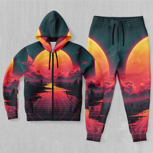 Conjunto Deportivo Unisex con Capucha, Manga Larga, Estampado, 100% Poliéster, Transpirable, Estilo Urbano, Corte Regular, Cierre de Cremallera, Casual de Primavera - Product Image 1