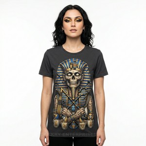 Camiseta con Estampado de Calavera de Faraón Egipcio para Mujer, Diseño Personalizado de Lujo con Lámina Dorada, Camiseta Gráfica con Temática del Antiguo Egipto, Ropa Urbana para Mujer, Tops de Algodón - Product Image 1